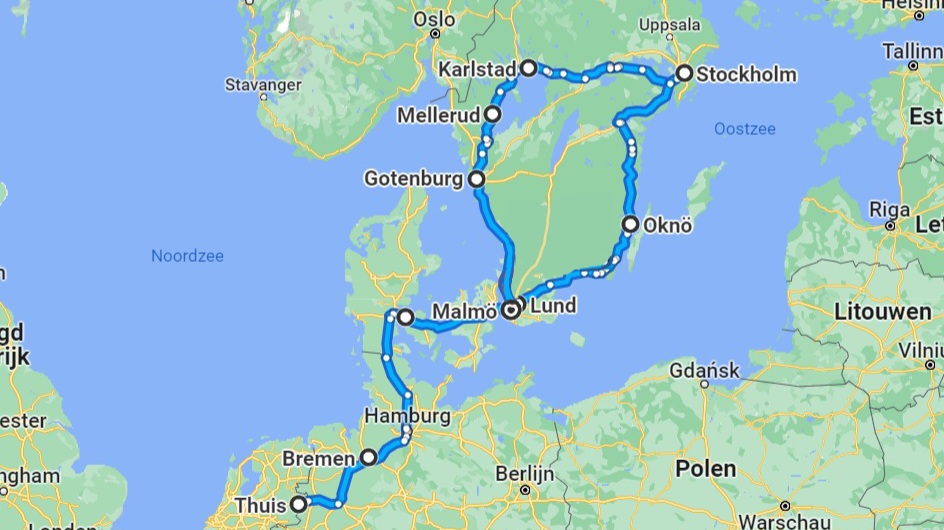 Route roadtrip Scandinavië