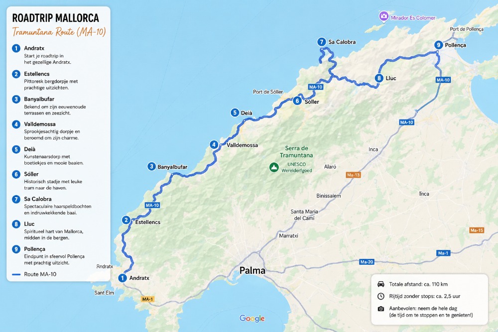 Roadtrip Mallorca route Tramuntana bergen